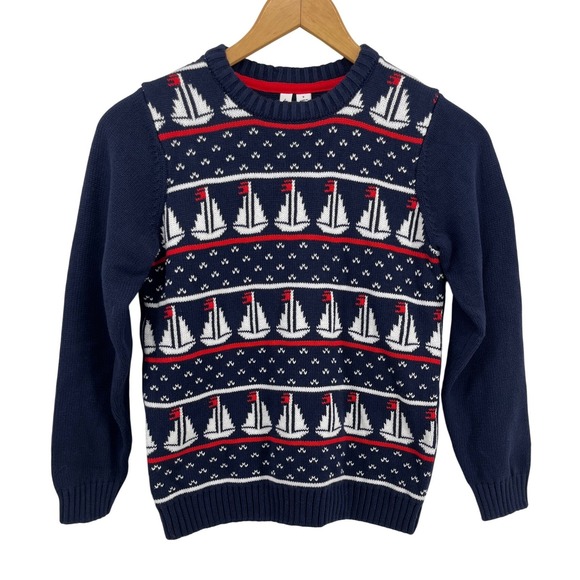 Janie and Jack Other - Janie and Jack Sweater Navy Blue Sailboat Intarsia Nautical Kids Size 8